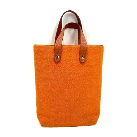 HERMES Orange Ahmedabad Tote Canvas Leather Straps Rectangle Bag - Picture 1 of 15
